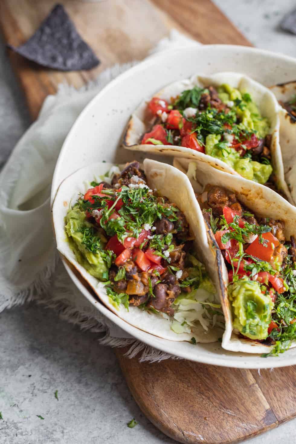 Black Bean Tacos On White Plate