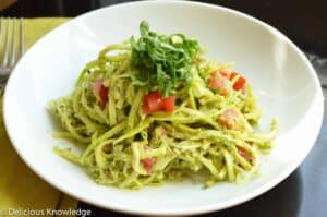 raw zucchini with pesto