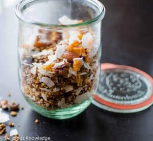 A Tropical Groat Granola made with almonds, buckwheat groats, sunflower seeds, pineapple and coconut. Healthy, gluten-free and perfect on it's own or with yogurt and fresh fruit. 