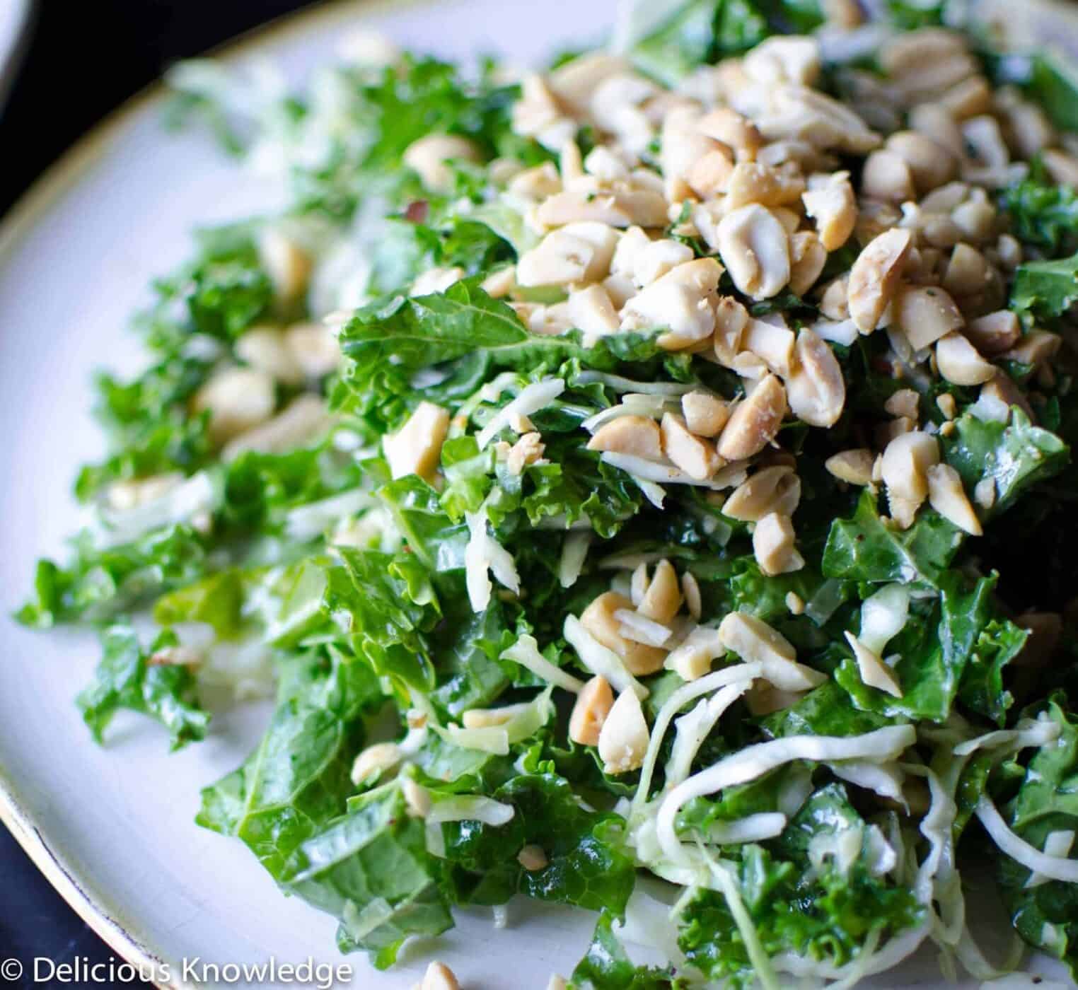 Roasted Peanut Kale Salad! A Healthy, Vegan And Gluten Free That Mimics South Beverly Grill's Version. Kale And Cabbage Salad Tossed With A Roasted Peanut Dressing.