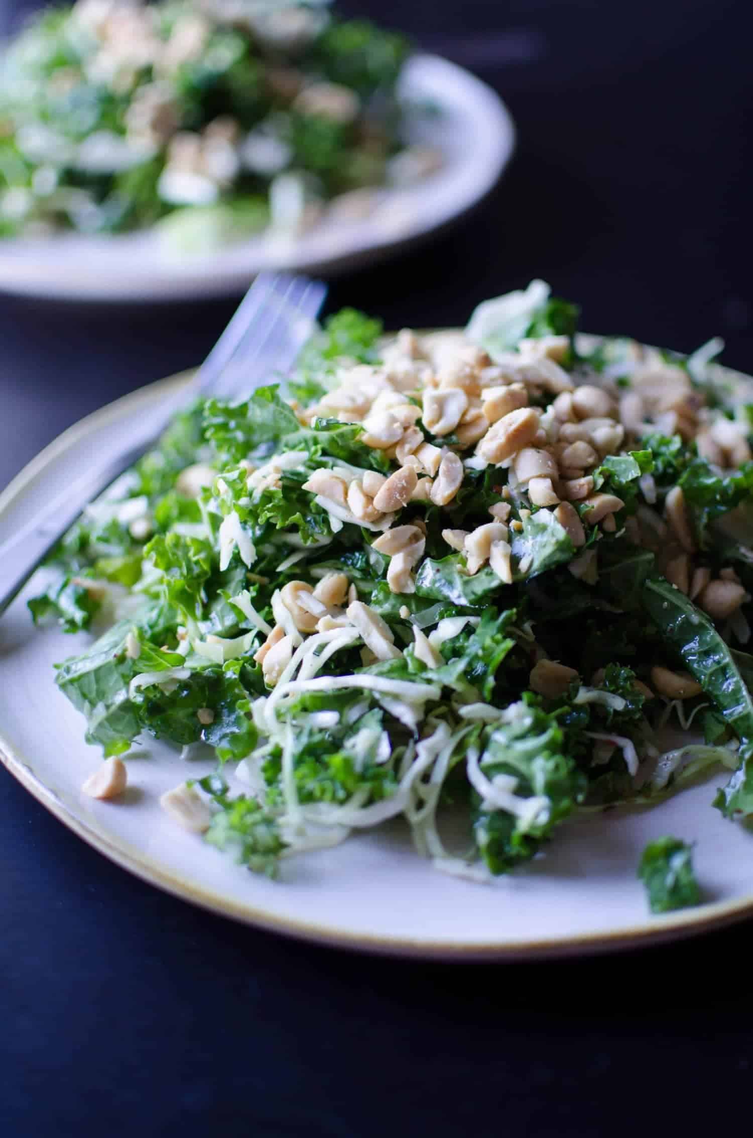 Roasted Peanut Kale Salad! A Healthy, Vegan And Gluten Free That Mimics South Beverly Grill'S Version. Kale And Cabbage Salad Tossed With A Roasted Peanut Dressing. 