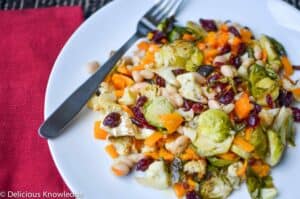 Autumn Salad! Vegan & Gluten-Free. Roasted brussel sprouts, butternut squash and cauliflower tossed with beans & horseradish dressing