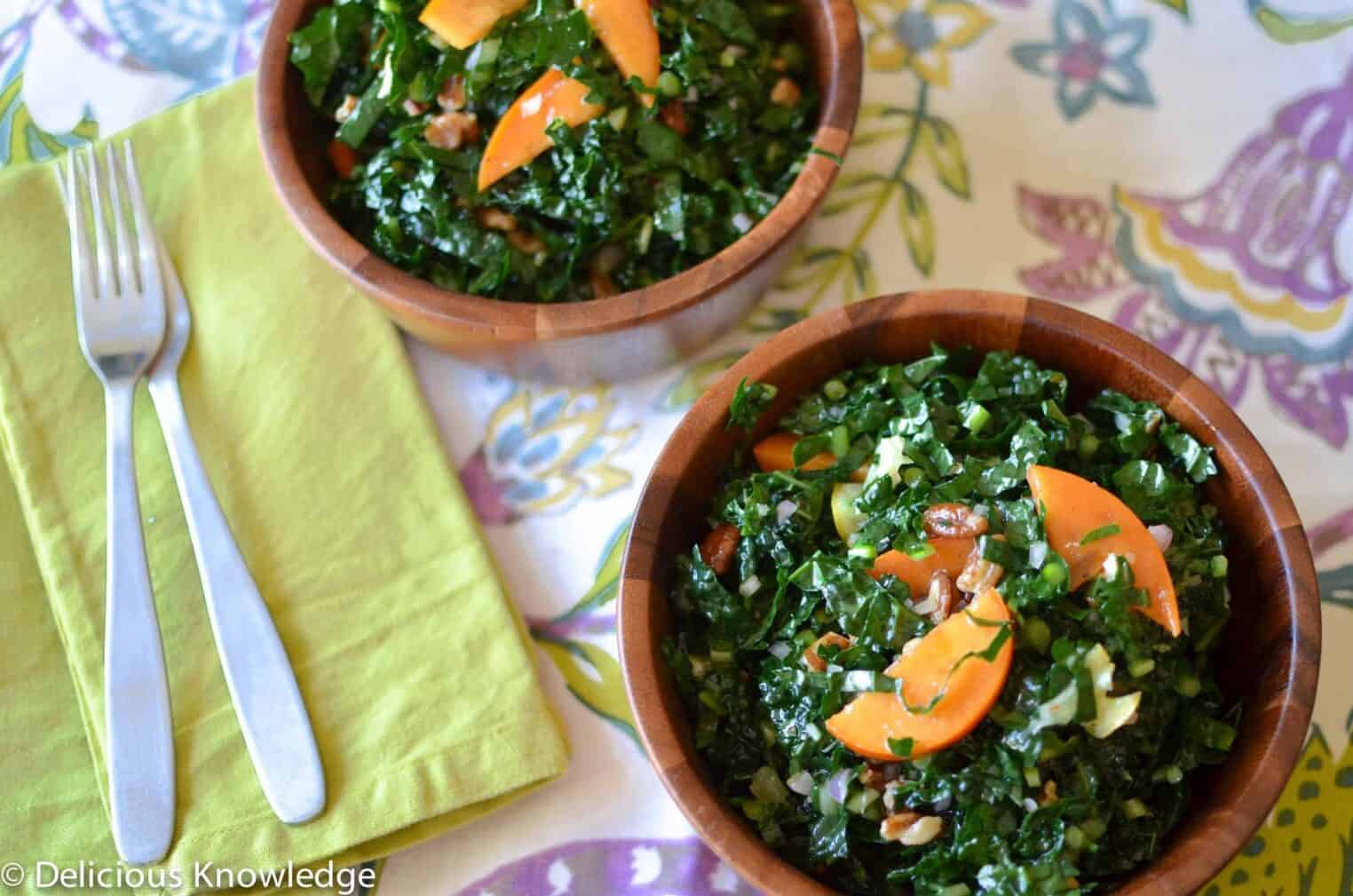 winter kale salad with preserved lemons and persimmons