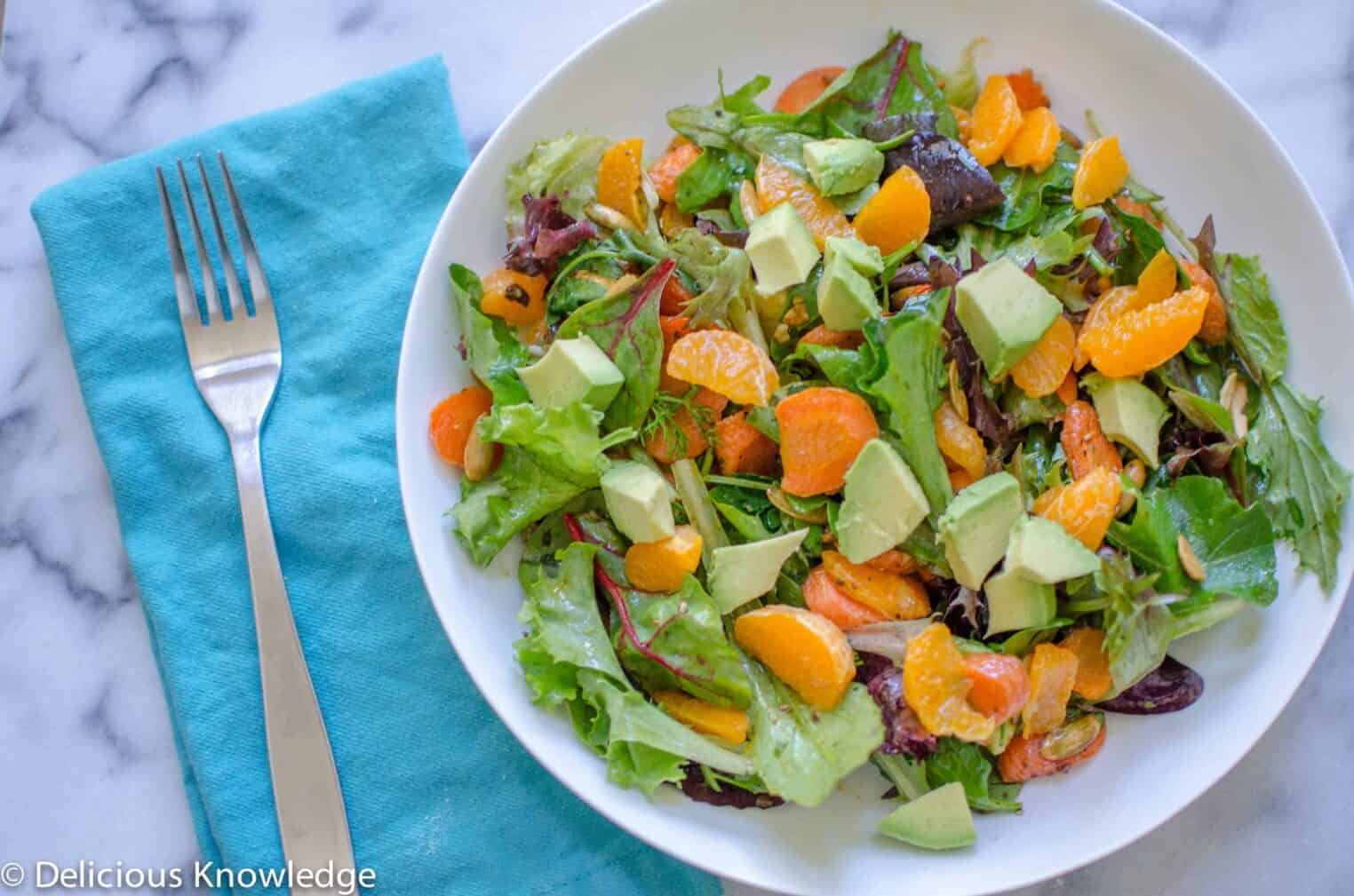 pepita salad with avocado and oranges 