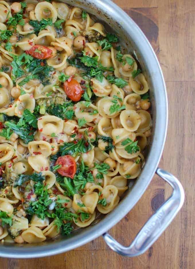 One Pot Kale Broccoli Chickpea Pasta