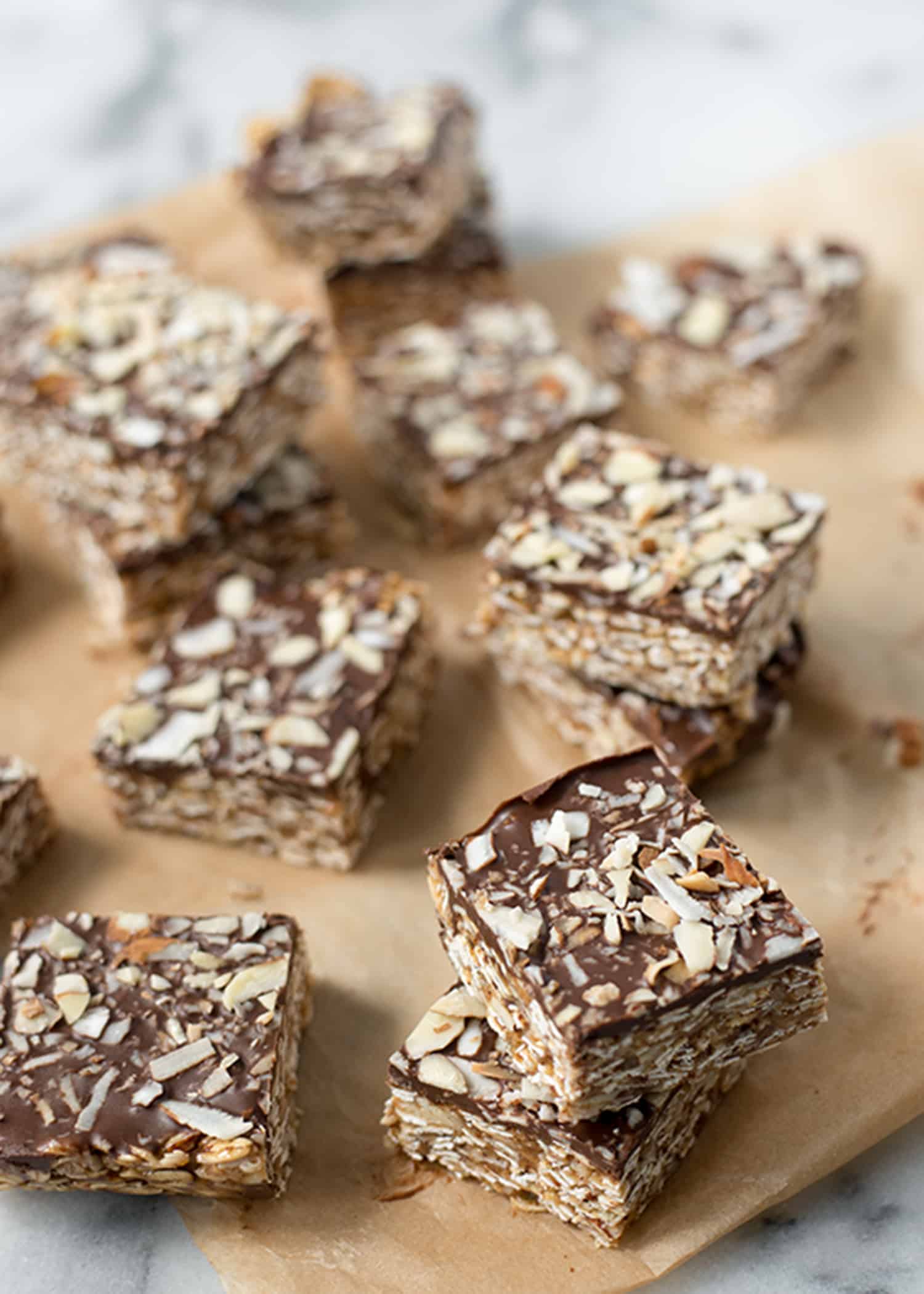  Almond Joy Granola Bars On A Wooden Board