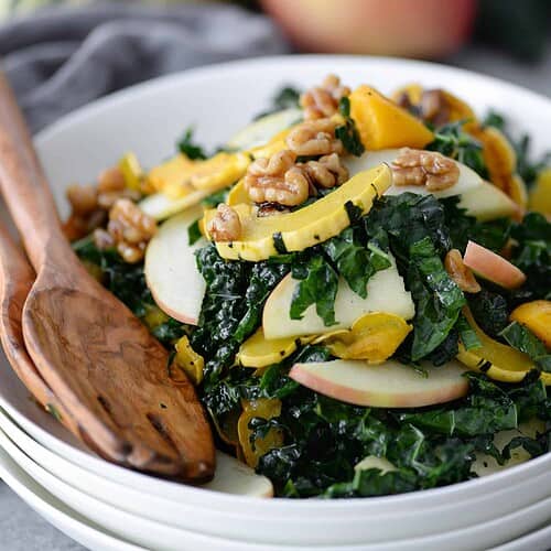 Autumn Squash, Kale and Apple Salad 8 Autumn Squash, Kale And Apple Salad. You'Ve Gotta Try This Thanksgiving Or Holiday Salad! Kale, Roasted Squash, Apple And Candied Walnuts In A Maple-Cinnamon Dressing. #Vegan And #Glutenfree | Www.delishknowledge.com
