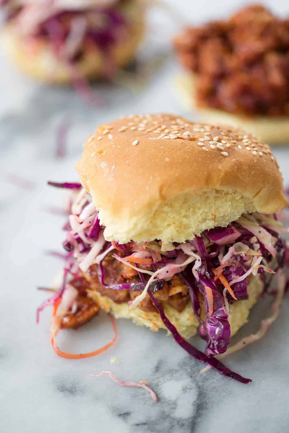 Side Shot Of The Bbq Sandwiches With Coleslaw 