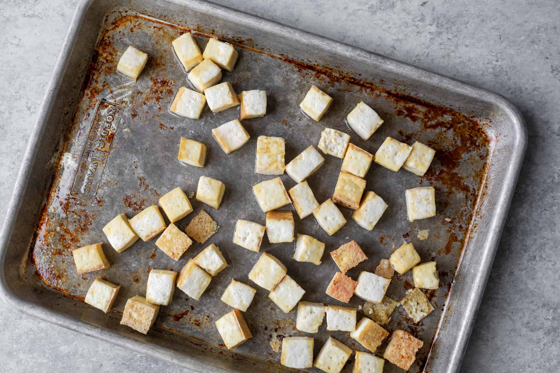 Cooked Tofu On A Sheet Pan 