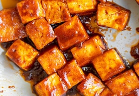 close up photo of bbq tofu