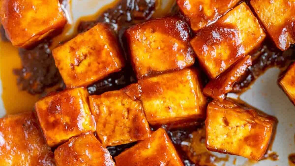 close up photo of bbq tofu