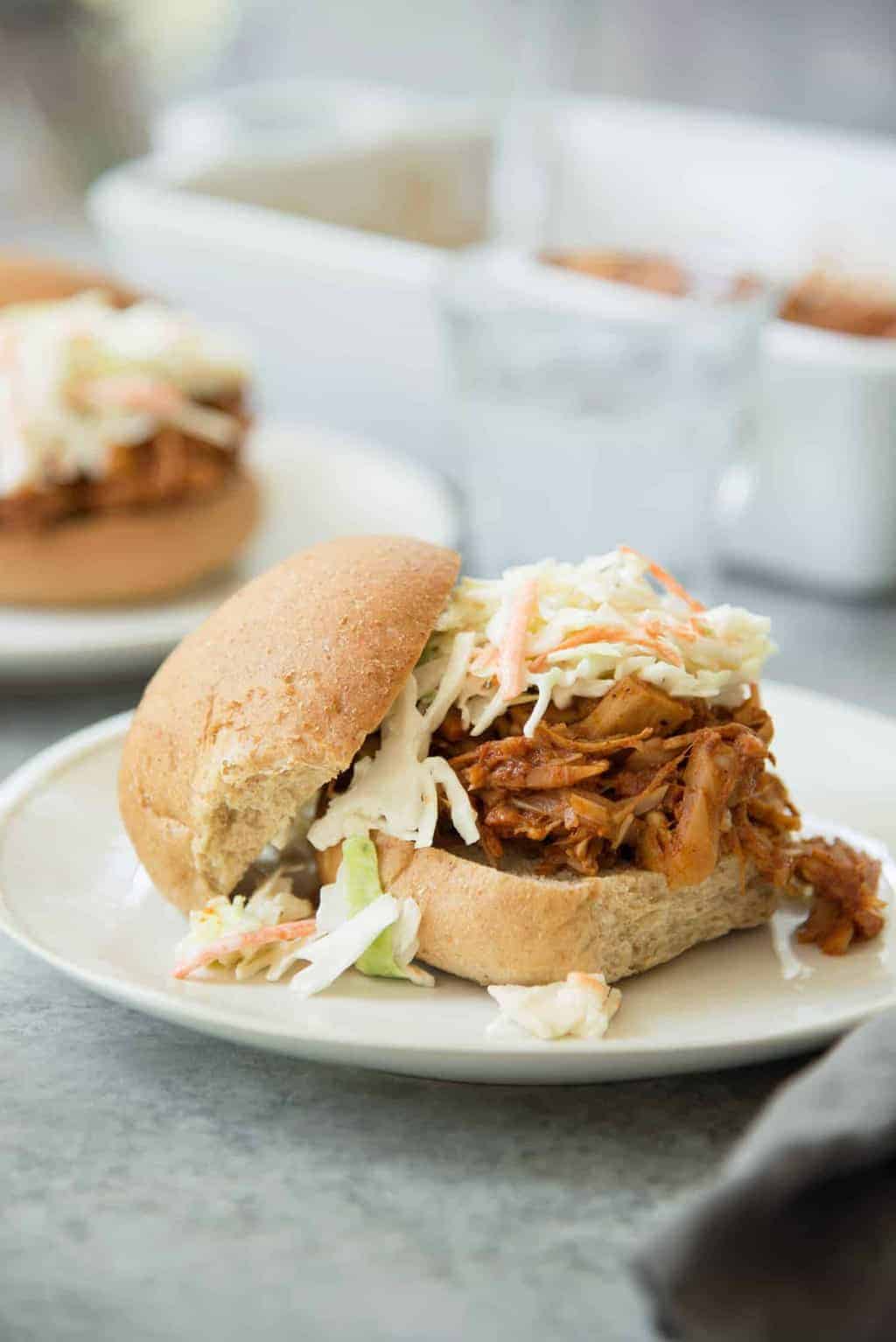 BBQ Jackfruit Sandwiches! If you haven't tried this pulled pork alternative before, you've gotta try this recipe. Shredded Jackfruit with homemade BBQ sauce. Vegan. | www.delishknowledge.com