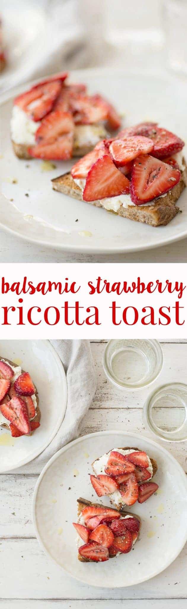 Balsamic Strawberry Ricotta Toast. The perfect breakfast for this time of year. Balsamic soaked berries spooned onto thick toast with orange ricotta. | delishknowledge.com