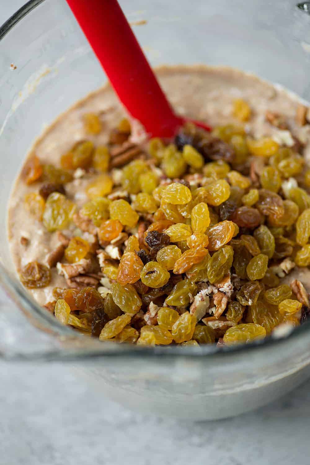 muffin batter with golden raisins 