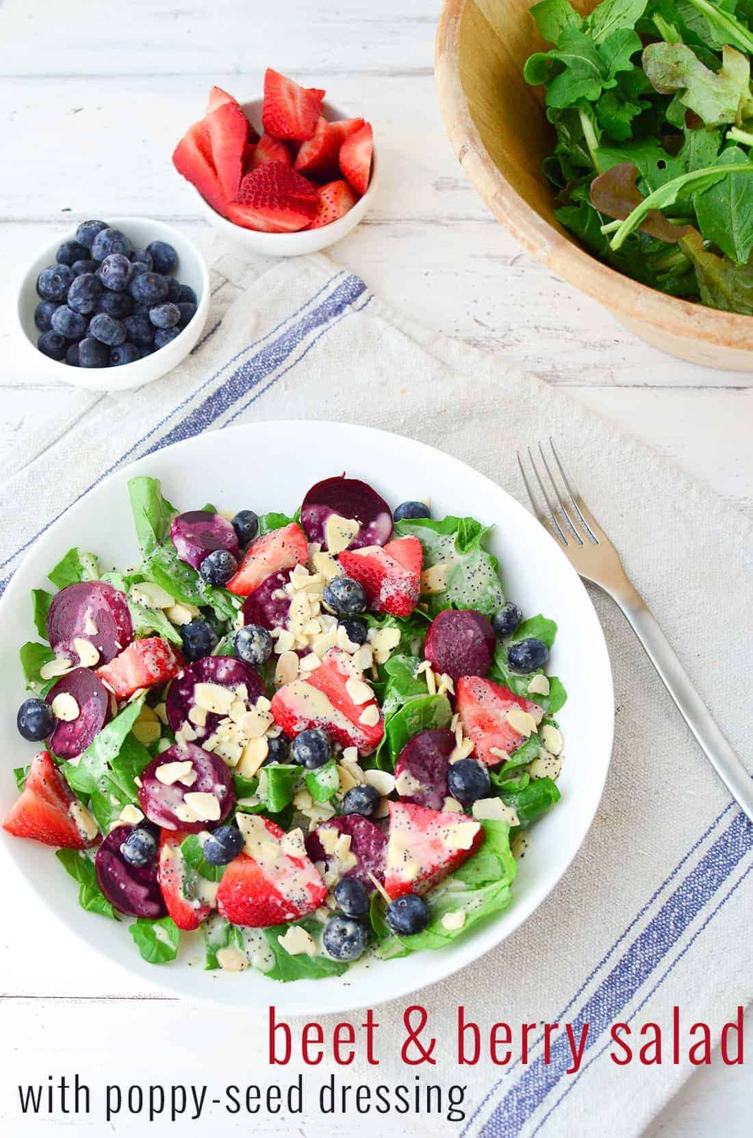 Beet And Berry Salad With Dairy-Free Poppy Seed Dressing! This Salad Is Packed With Nutrients And Perfect For Lunch Or Dinner! | Www.delishknowledge.com