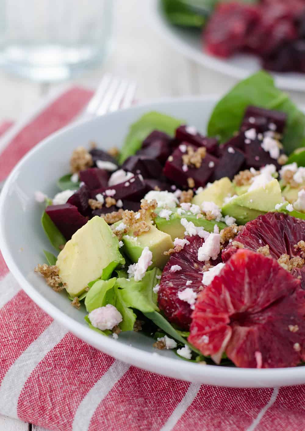 Blood Orange and Roasted Beet Salad with walnut dressing! This winter salad is so delicious, you've gotta try it! Vegetarian, easily vegan and gluten-free | www.delishknowledge.com
