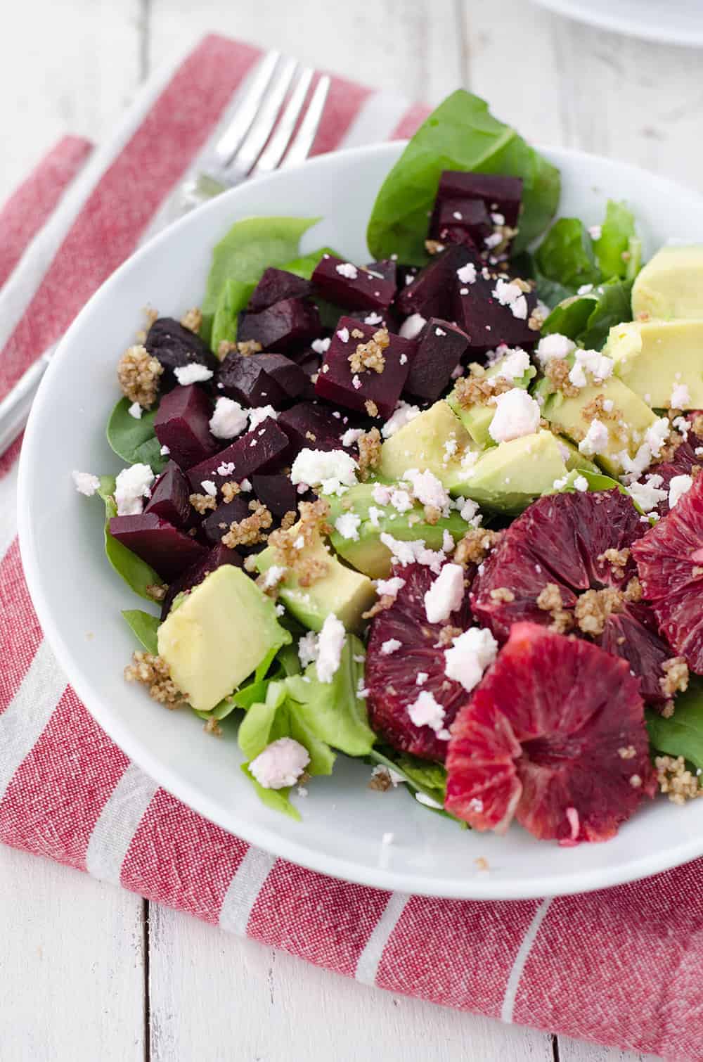 Blood Orange and Roasted Beet Salad with walnut dressing! This winter salad is so delicious, you've gotta try it! Vegetarian, easily vegan and gluten-free | www.delishknowledge.com