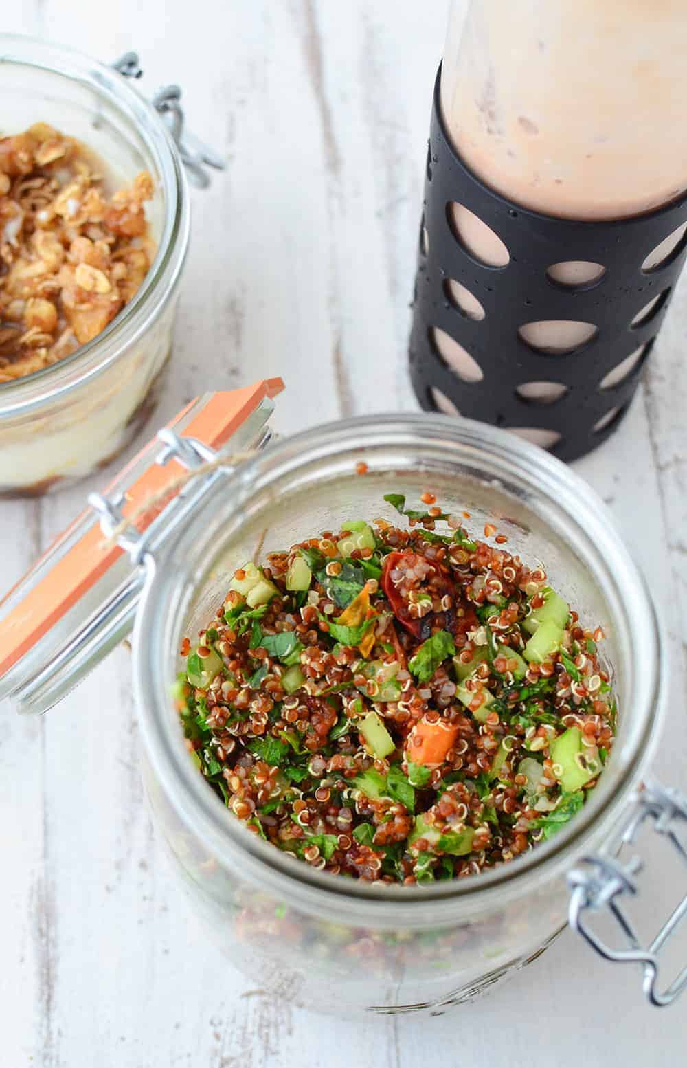 Easy Healthy Lunch Ideas: Homemade Quinoa Tabbouleh Salad In A Glass Jar