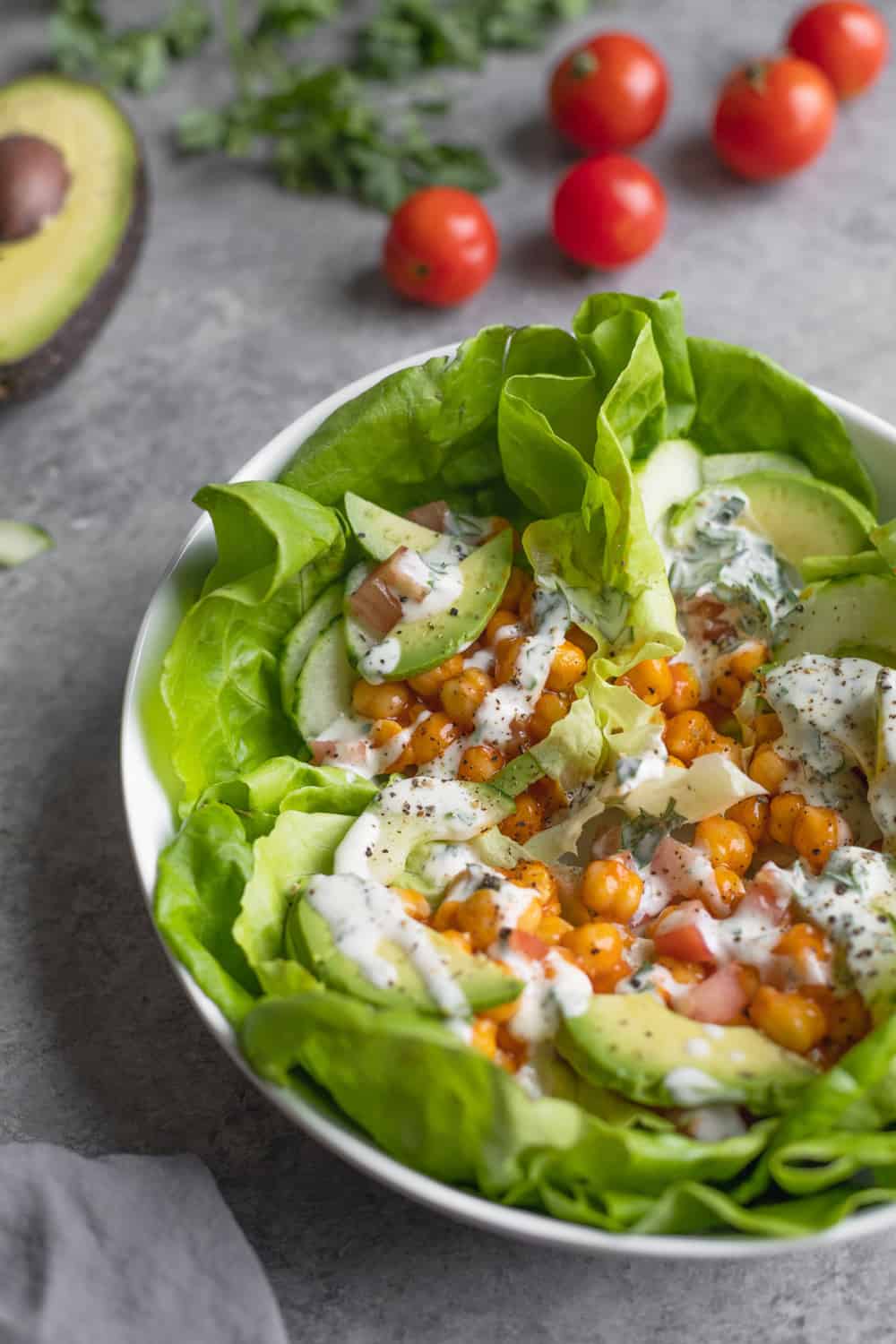 Avocado Buffalo Chickpea Salad Wraps