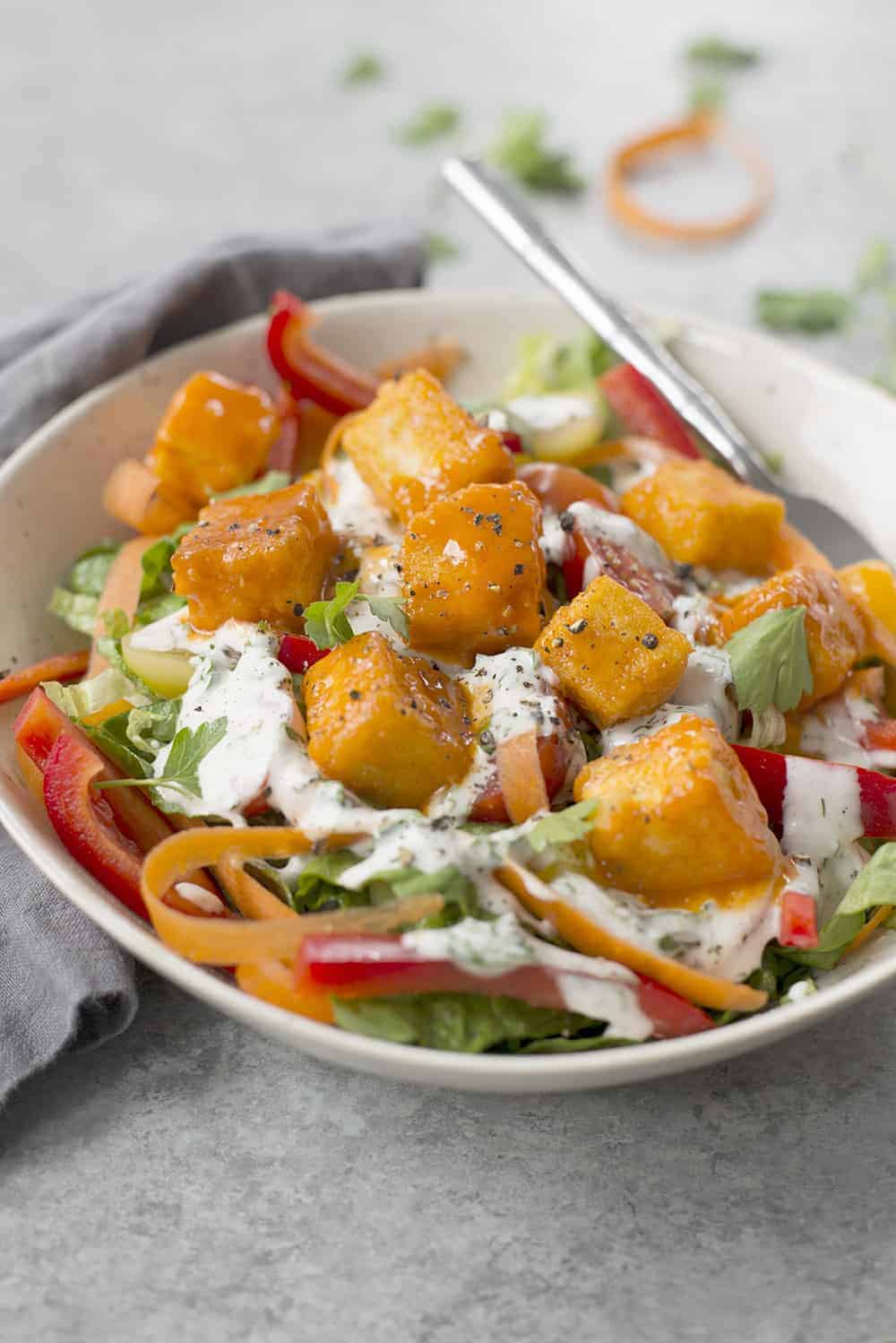 Buffalo Tofu Chicken Salad (Vegan) - Delish Knowledge