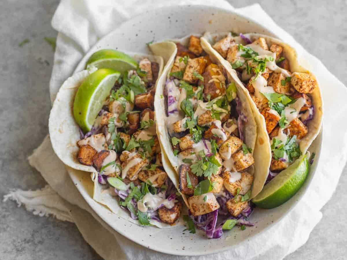 Butternut Squash Tacos With Tahini Slaw