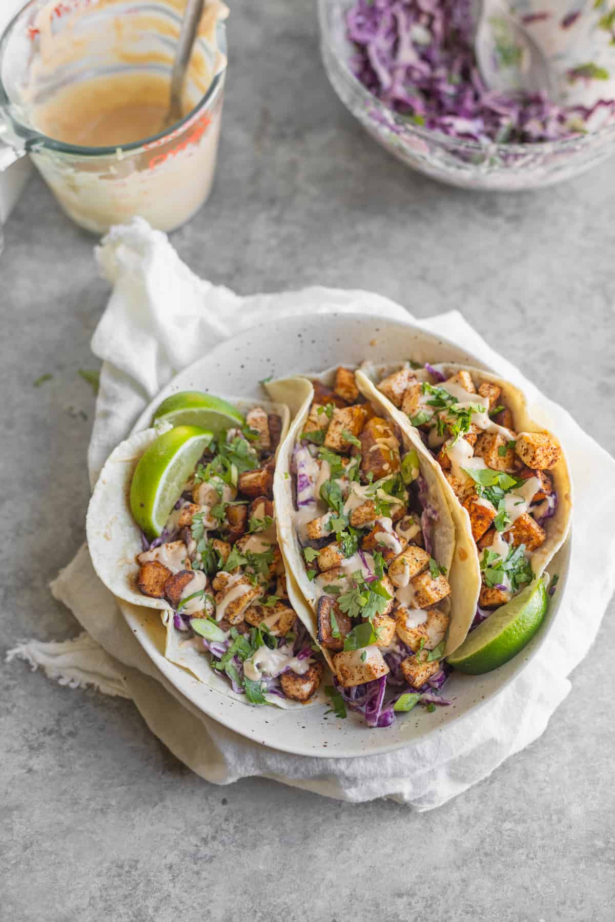 Butternut Squash Tacos With Tahini Slaw 