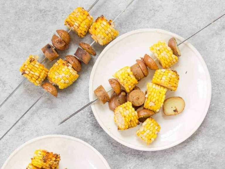 Cajun Potato, Corn And Sausage Kebobs