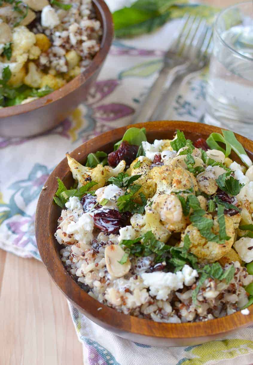 Caulipower Rice Bowls! Vegetarian &Amp; Gluten-Free Bowls With Roasted Cauliflower, Sprouted Rice &Amp; Quinoa, Mint, Cranberries And Almonds With A Creamy Lemon Dressing. | Www.delishknowledge.com