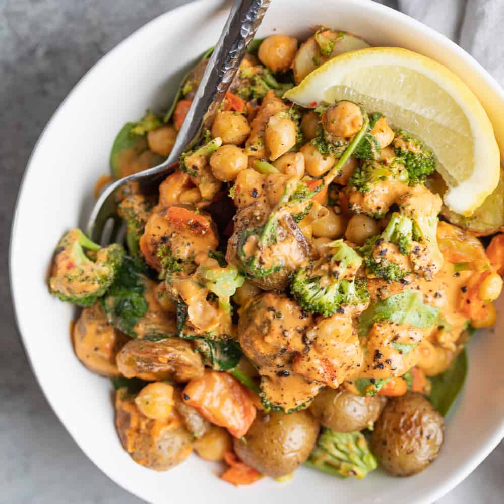 Spicy Chickpea, Broccoli and Potato Vegan Sheet Pan Dinner - Delish ...