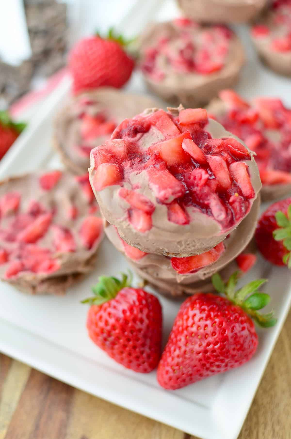 Close Up Shot Of The Top Of The No-Bake Strawberry Cheesecake Bites