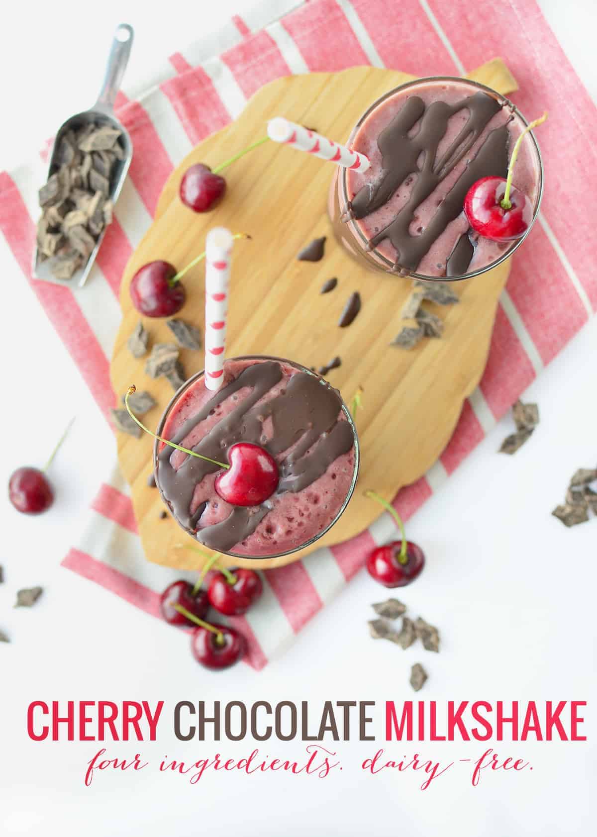 Chocolate Cherry Milkshakes! Just 4 ingredients, naturally sweetened and dairy-free! Everybody will love these, you've gotta make them. #vegan #dairyfree #kidfriendly #dessert | www.delishknowledge.com 