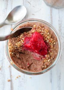 Chocolate Raspberry Mousse Parfait Cups! Healthy Chocolate Mousse Cups Layered With Date And Almond Crust. Vegan, Gluten-Free, And Mostly Raw.