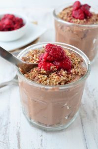 Chocolate Raspberry Mousse Parfait Cups! Healthy Chocolate Mousse Cups Layered With Date And Almond Crust. Vegan, Gluten-Free, And Mostly Raw.