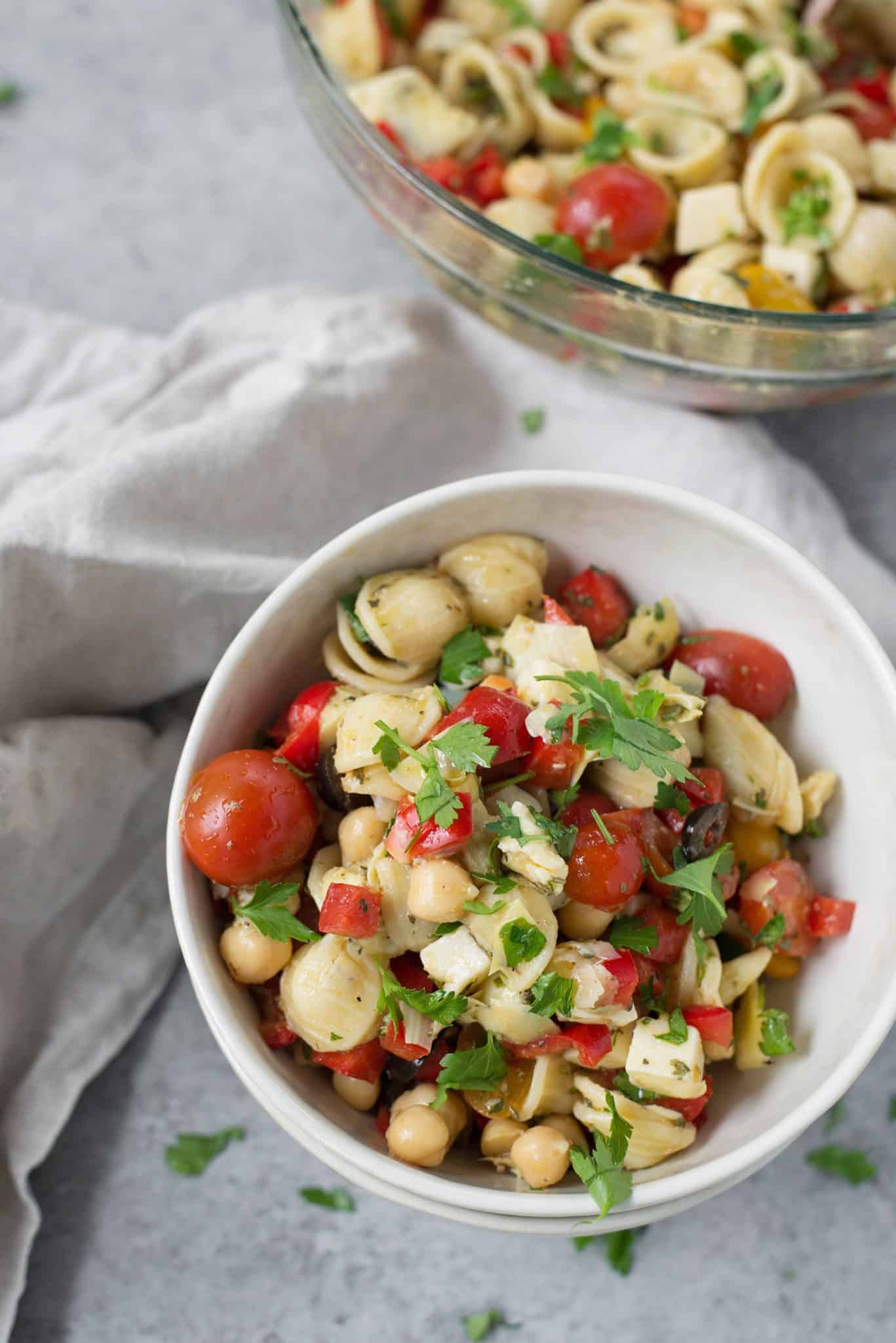 Chopped Italian Pasta Salad + Video 3 Pasta Salad In A White Bowl Ready To Be Served