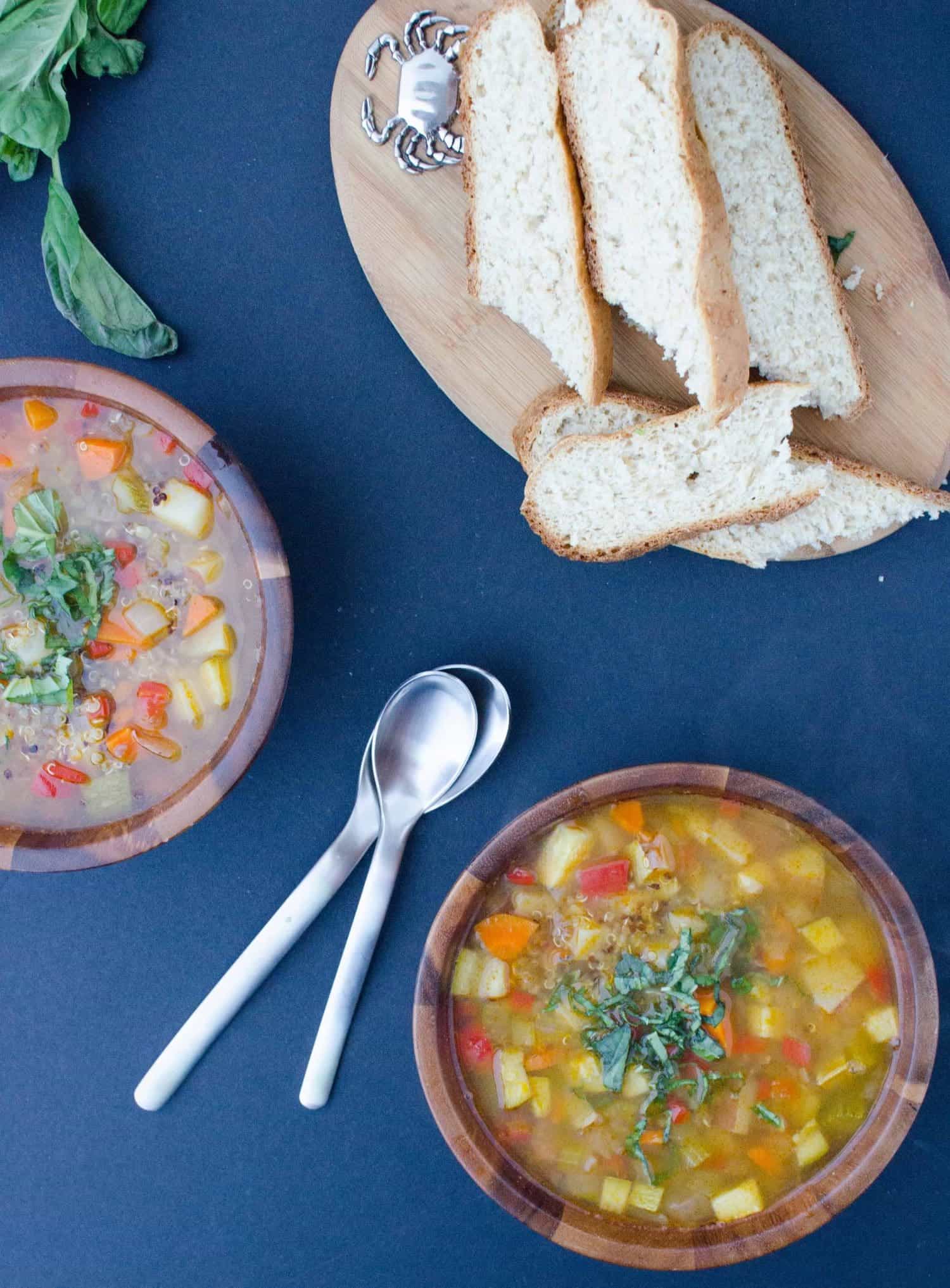 Top Down Shot Of The Soup Served On A Table With Spoons 