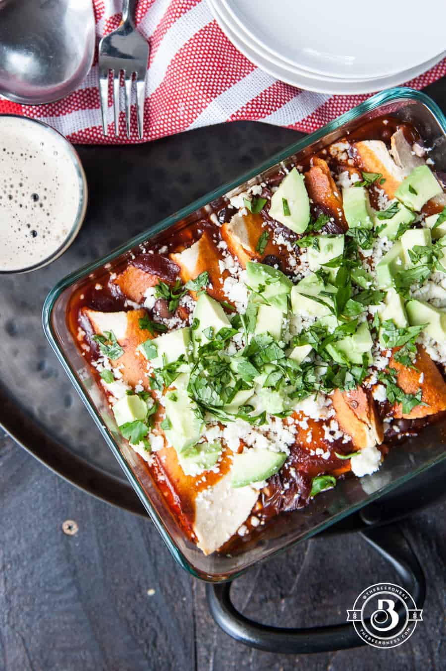 Corn And Black Bean Enchiladas With Chipotle Stout Sauce