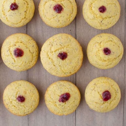 Cranberry Corn Muffins! Two Thanksgiving Muffins In One! Vegan Corn Muffins Stuffed With Cranberry Jam. | Www.delishknowledge.com