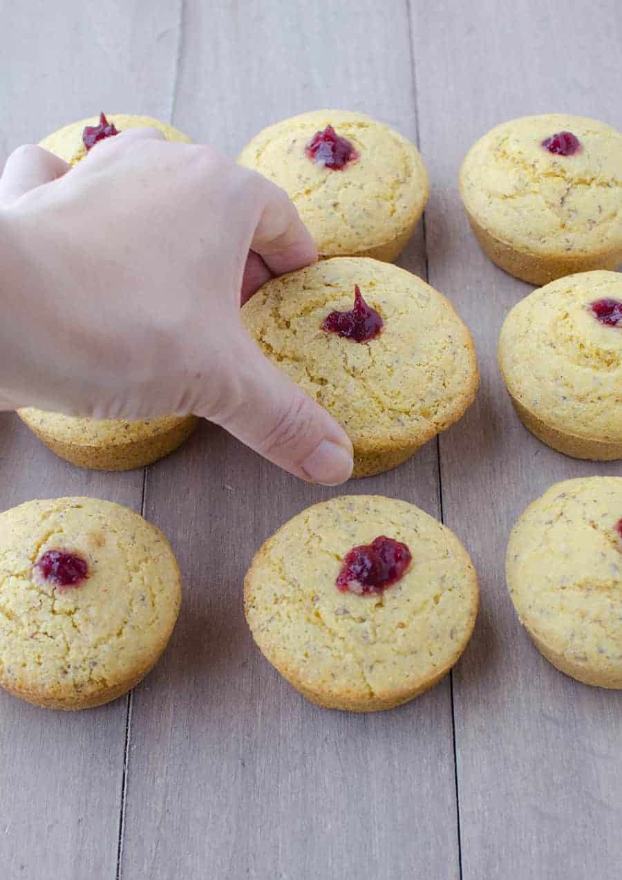 Cranberry Corn Muffins! Two Thanksgiving Favorites In One! Vegan Corn Muffins Stuffed With Cranberry Jam. | Www.delishknowledge.com