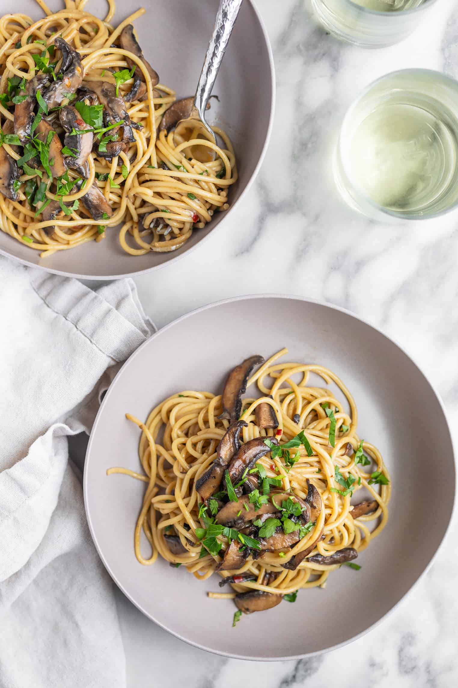 Creamy Mushroom Pasta In A Bowl