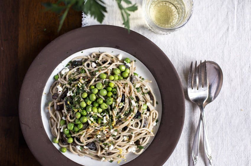 Creamy Mushroom Pasta with Ricotta and Peas