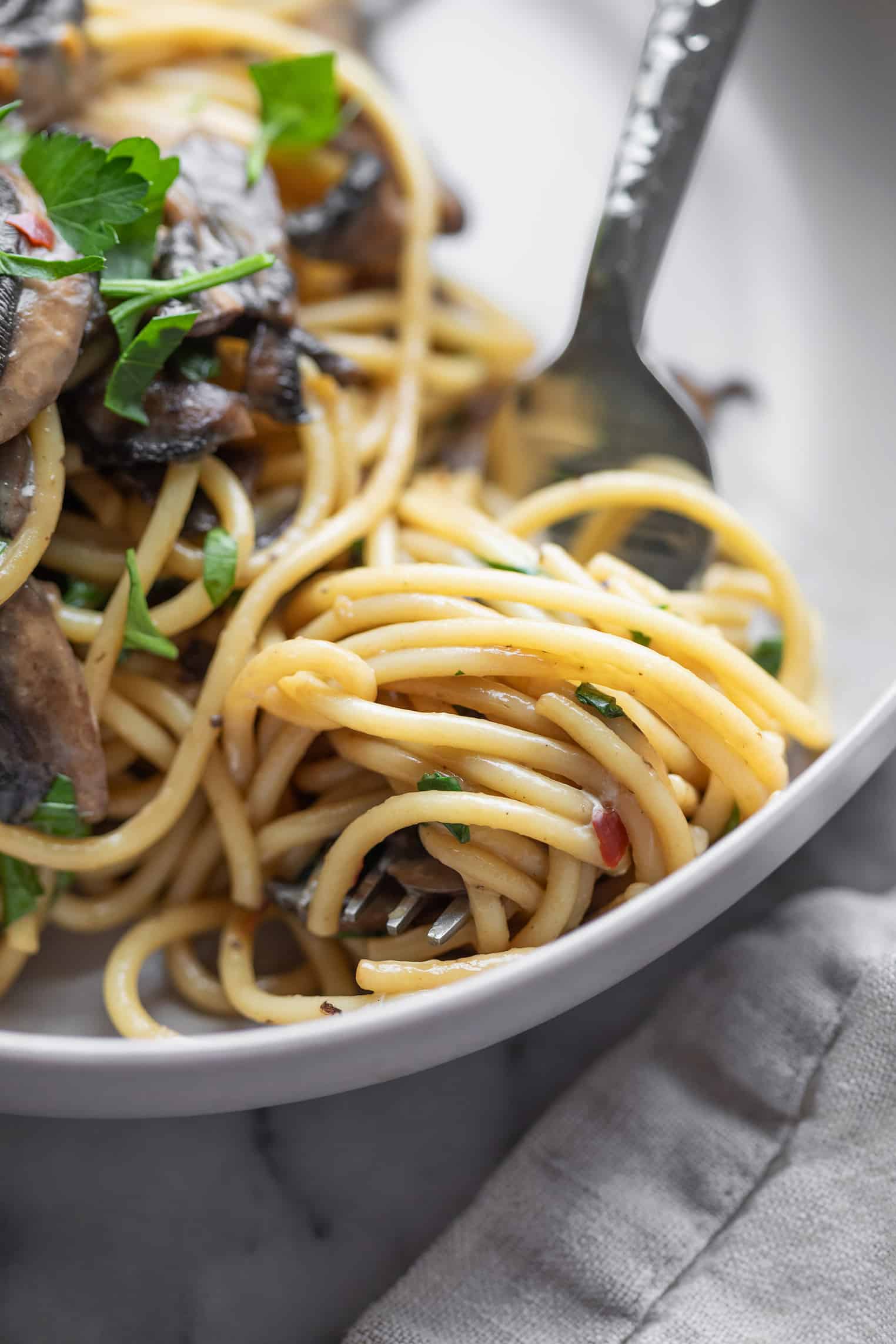 Creamy Mushroom Pasta With A Fork