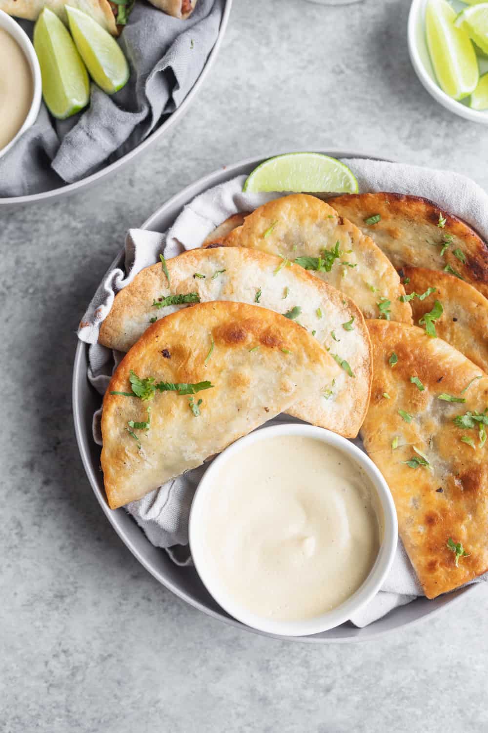 Crispy Vegan Tacos with Queso Dipping Sauce