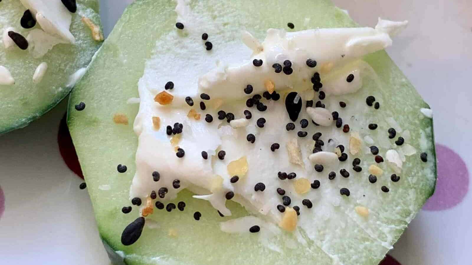 Cucumber Slices Topped With Cottage Cheese And Everything Bagel Seasoning Shutterstock Edited 1