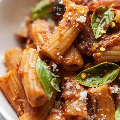 Eggplant Bolognese Pasta 11 Rigatoni With Vegan Eggplant Bolognese Pasta Sauce