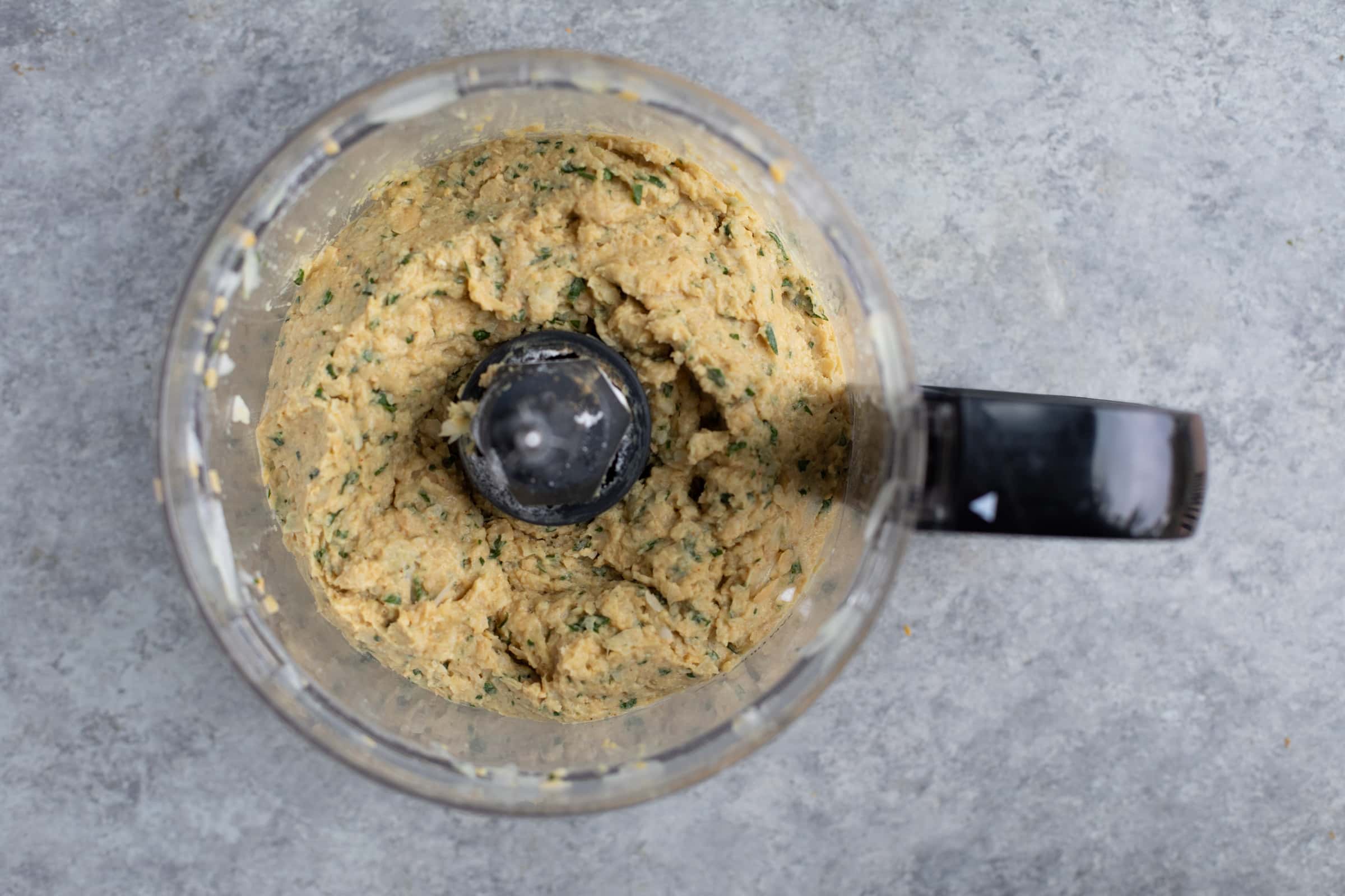 homemade falafel dough in a food processor