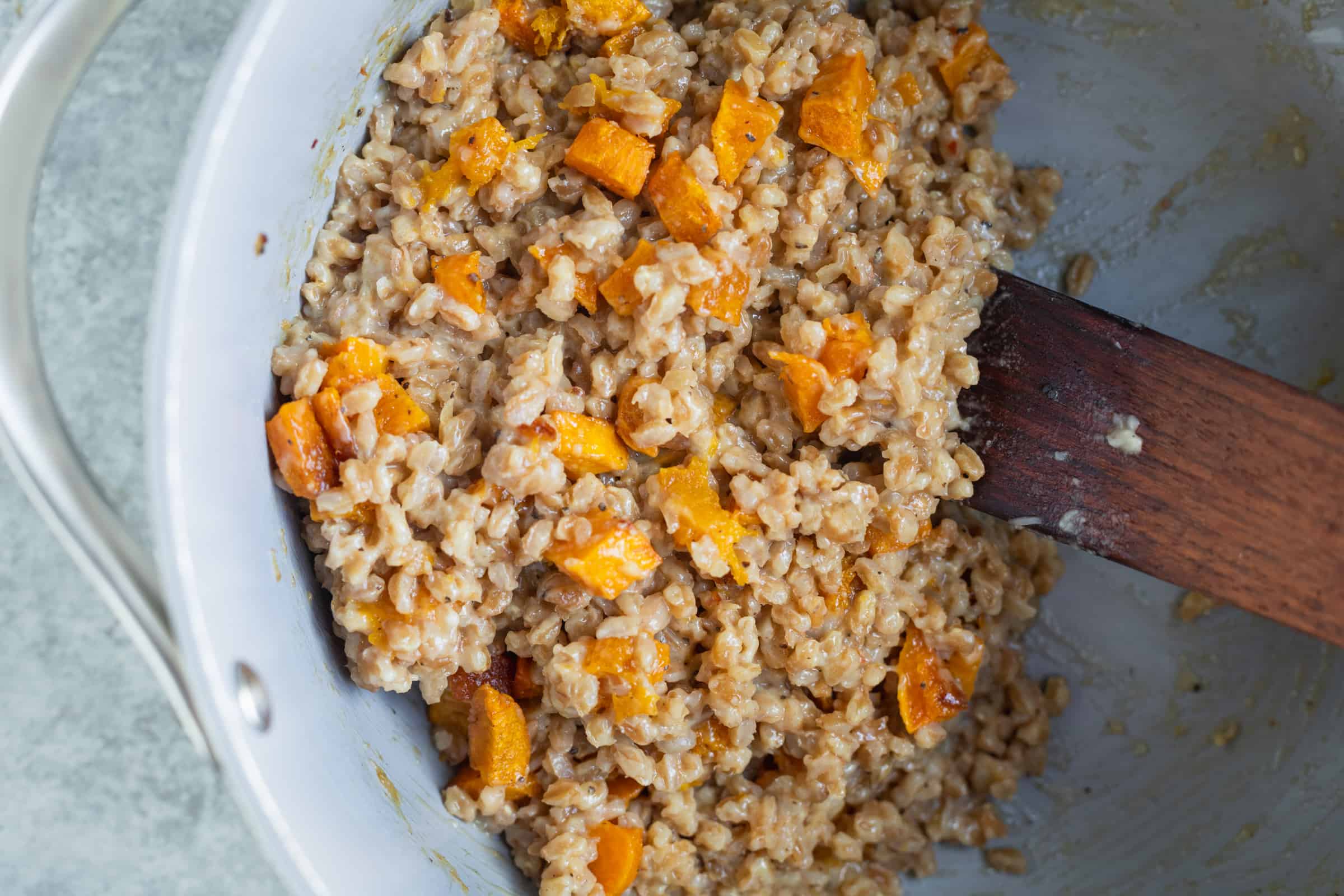 creamy farrotto with squash
