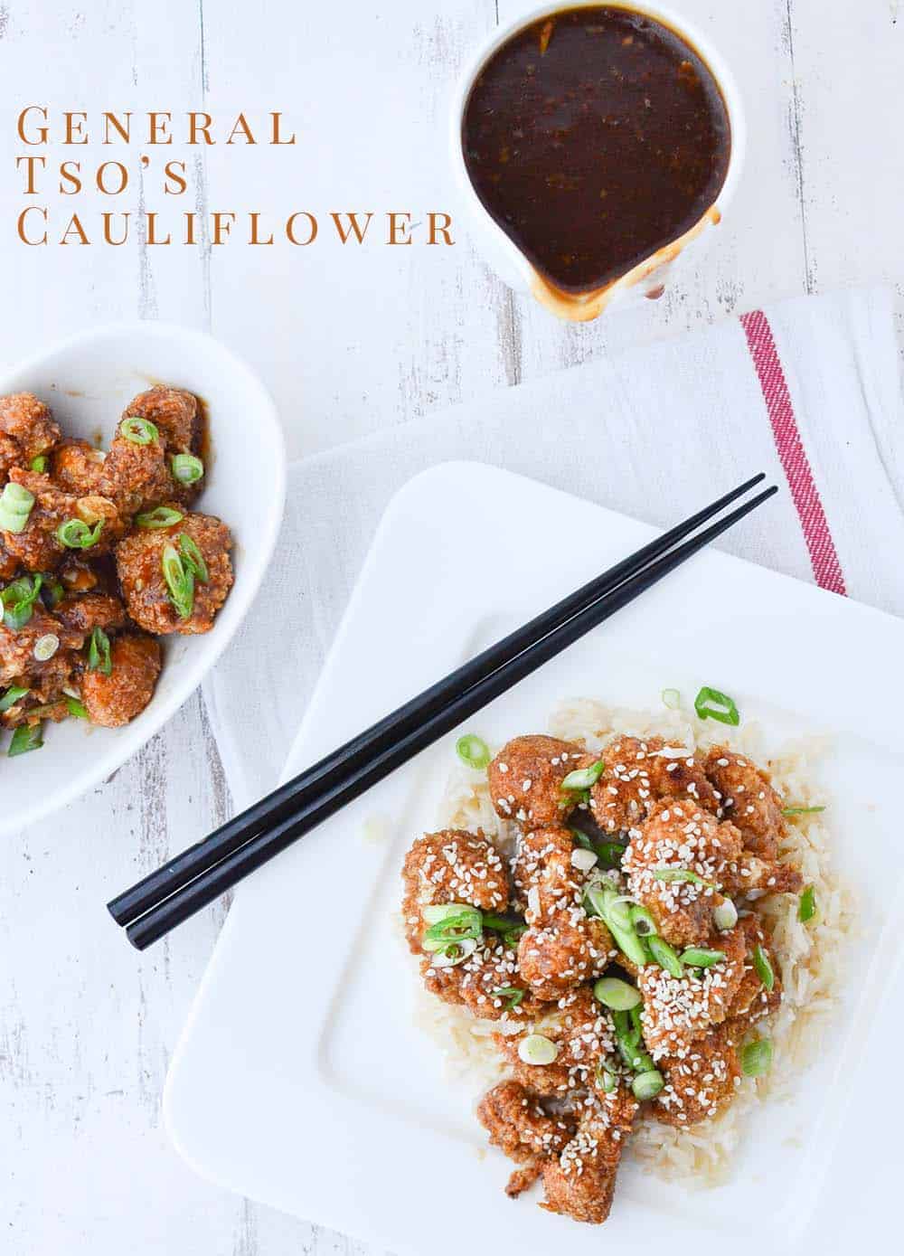 Healthier Chinese Food! General Tso's Cauliflower, a vegan, gluten free and low fat alternative to take out. | www.delishknowledge.com