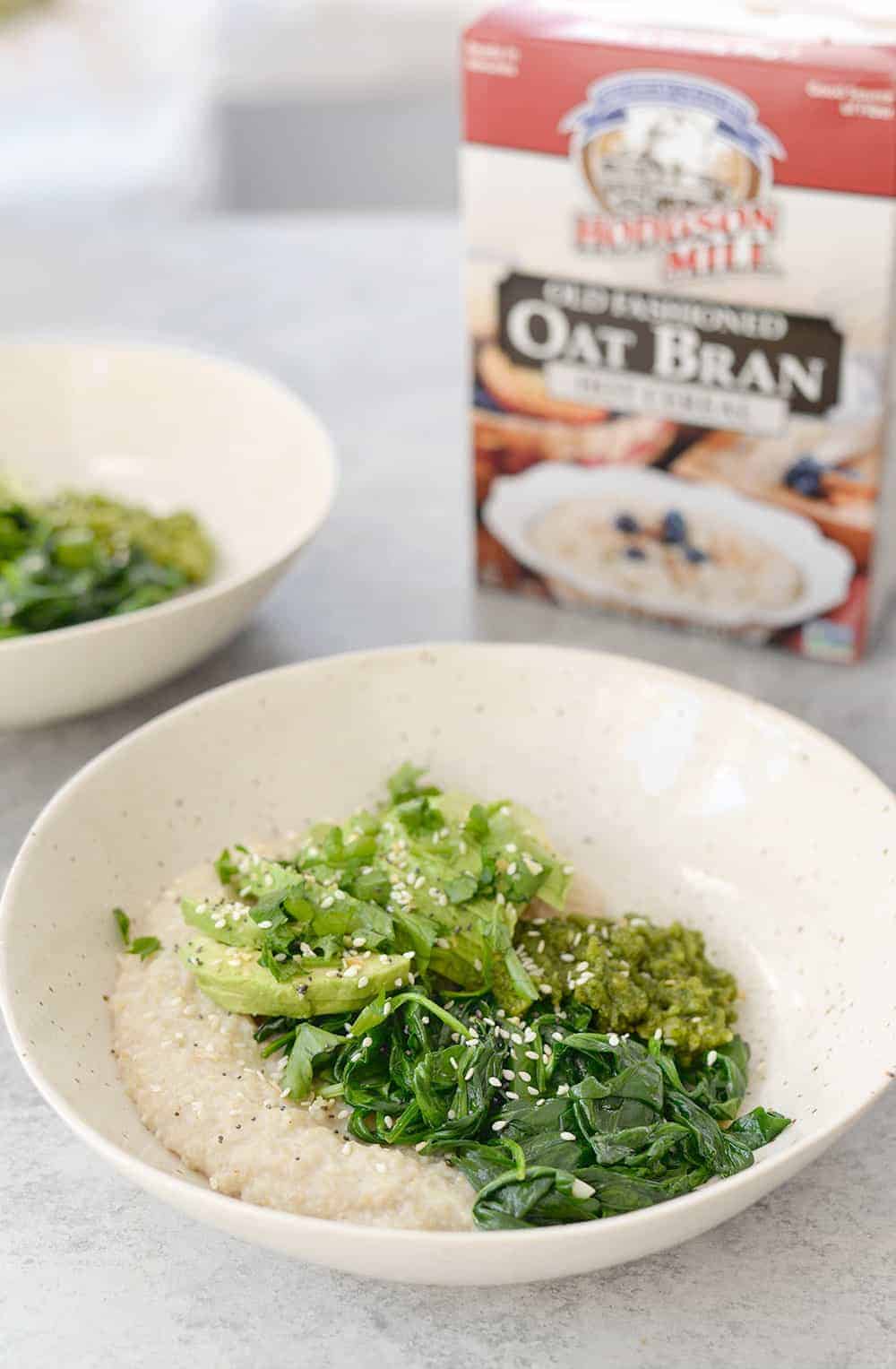 Oat Bran With Spinach, Avocado And Pesto