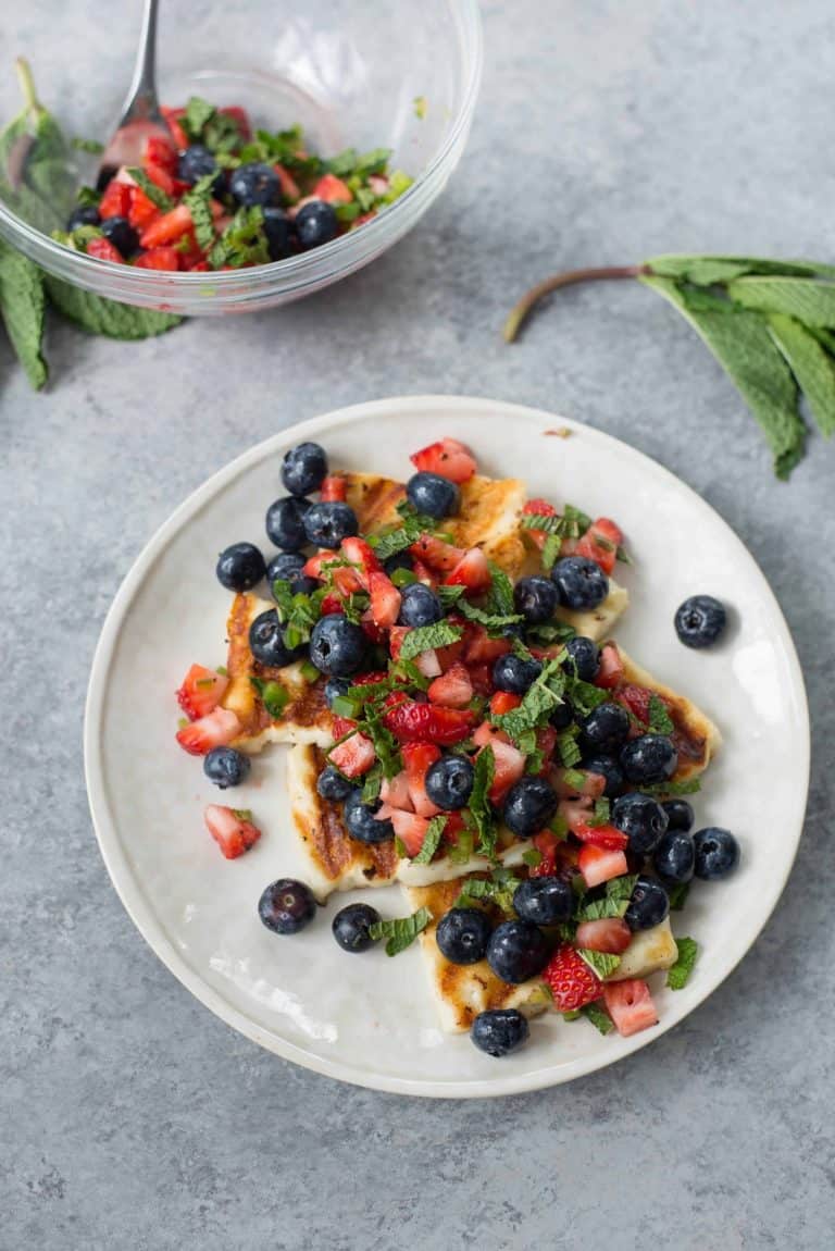 Grilled Halloumi with Berry Mint Salad Delish Knowledge