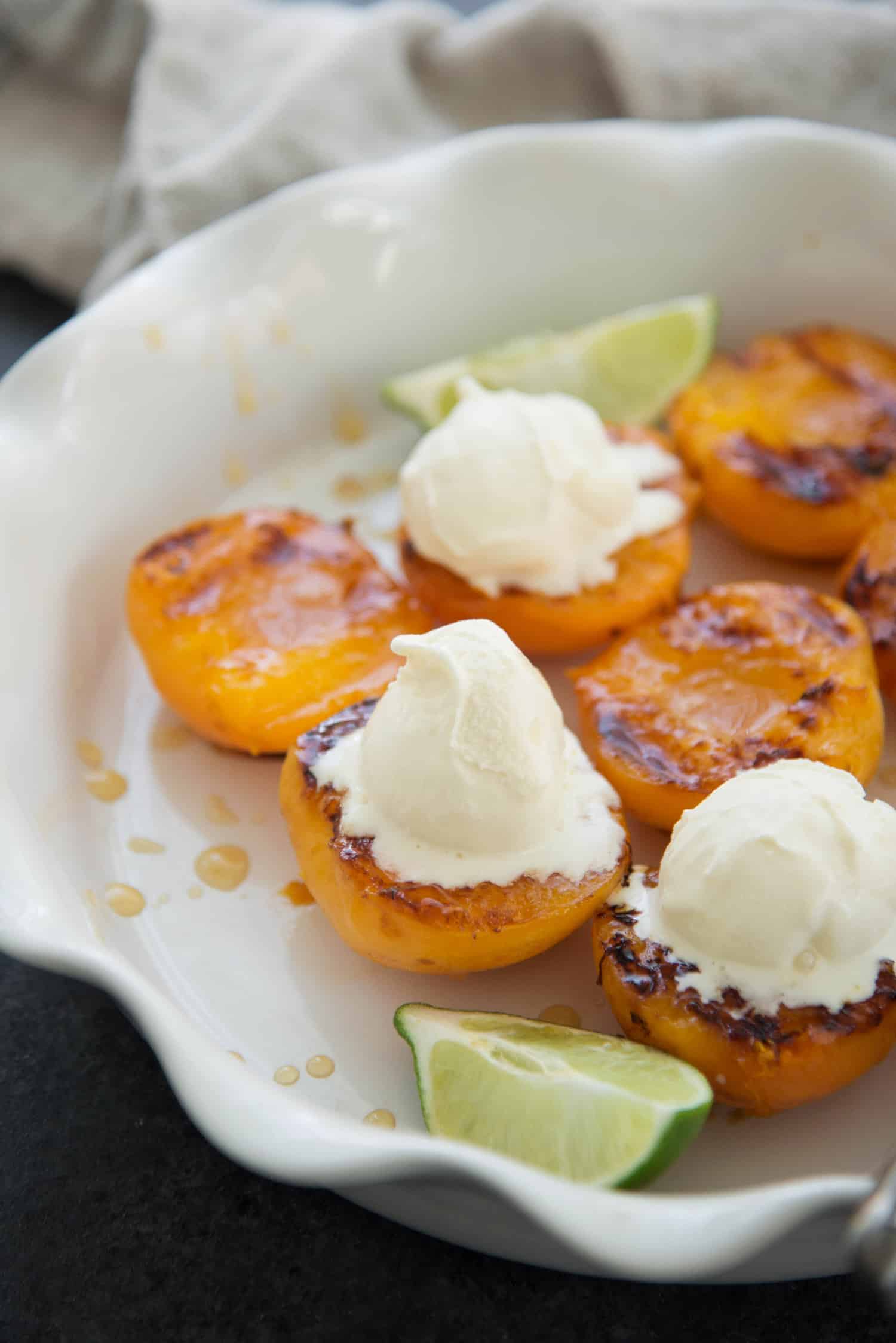 Grilled Honey Ginger Apricots with Ice Cream 5 Grilled Honey Ginger Apricots With Ice Cream. This Summer Dessert Is So Easy, Perfect For An Easy Entertaining Dessert. Glutenfree And Easily Vegan. | Www.delishknowledge.com